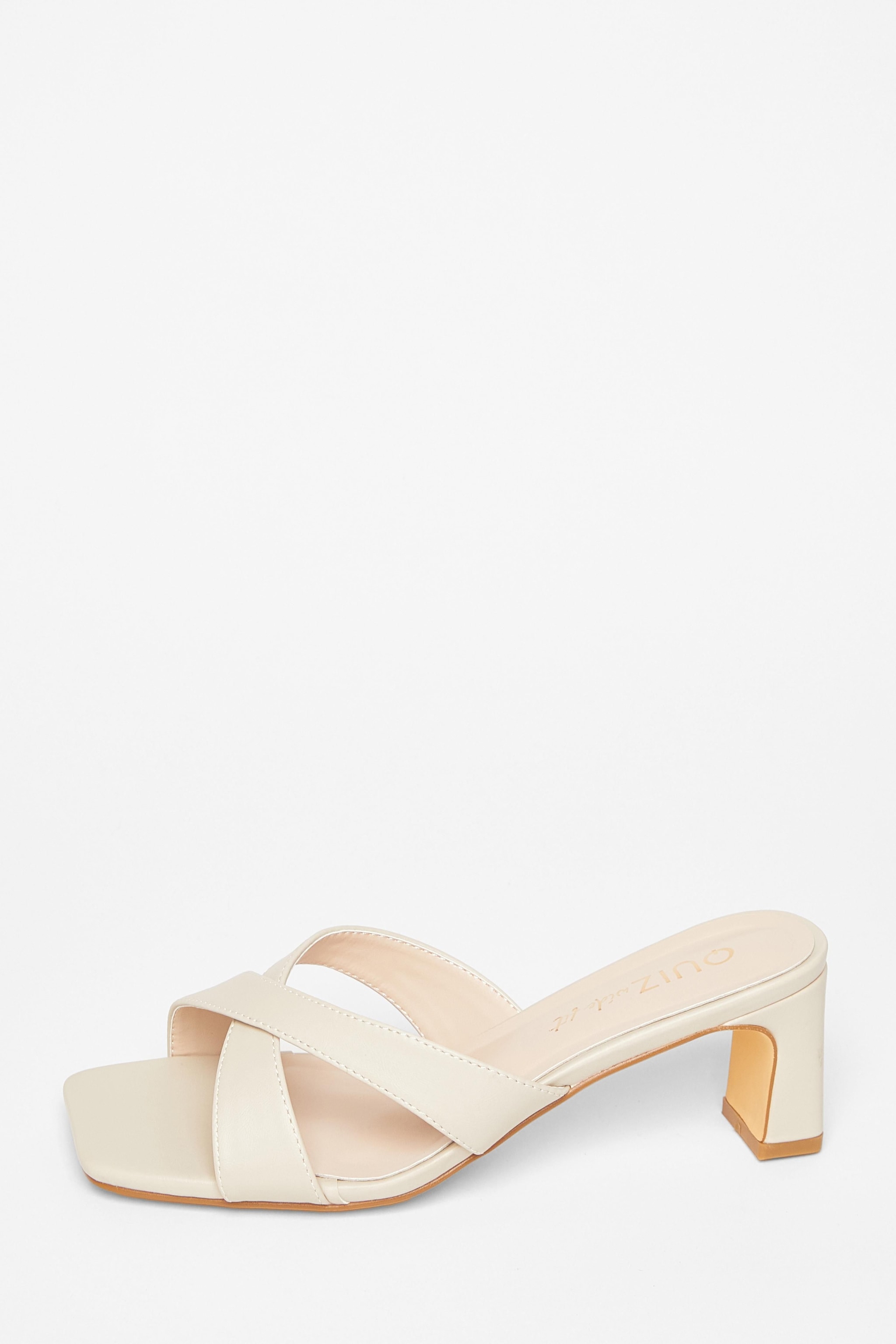 Quiz Nude Wide Fit Cross Strap Mule Heels image 3