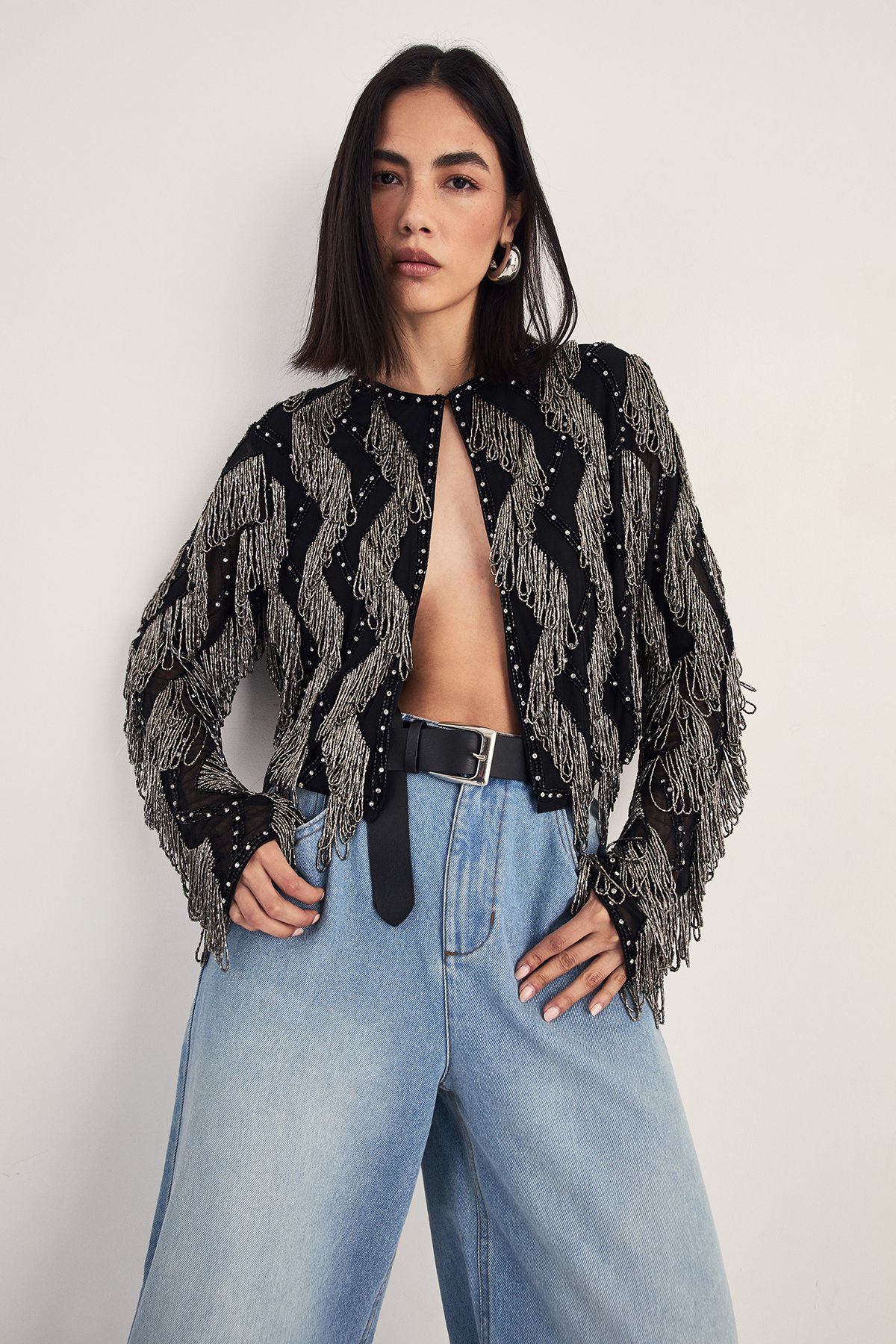 NastyGal Premium Loop Tassel Embellished Jacket Black image 1