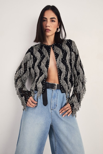 NastyGal Premium Loop Tassel Embellished Jacket Black