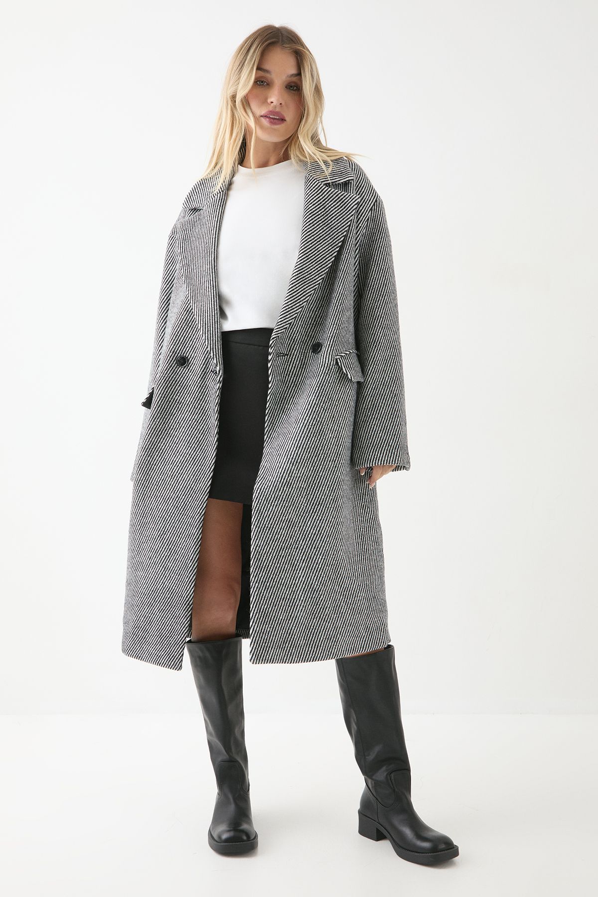 MissPap Wool Look Textured Coat Grey image 4