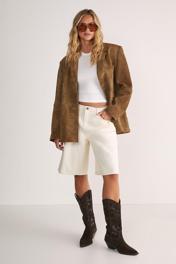 NastyGal Denim Jorts Ecru