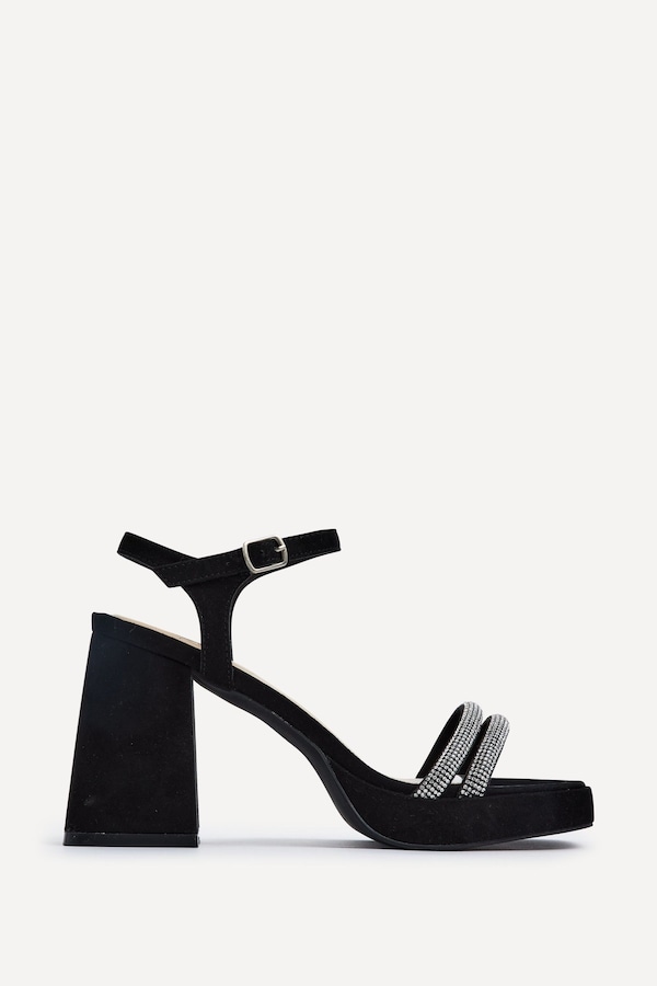 Linzi Xandra Black Faux Suede Diamante Platform Heels
