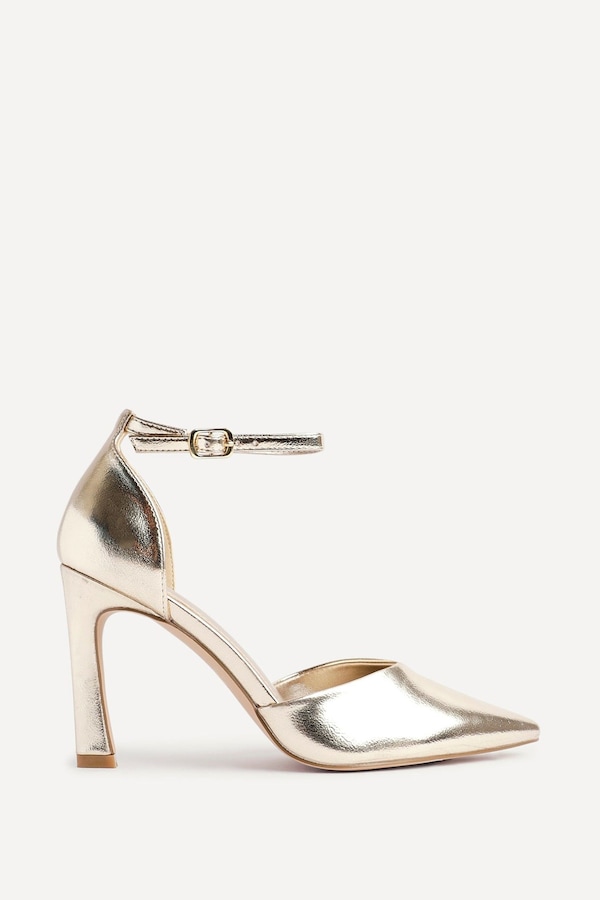 Linzi Moira Gold Faux Leather V Cut Court Heel