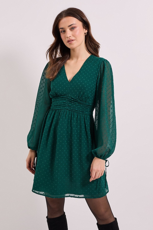 Dorothy Perkins Gathered Waistband Detail Chiffon Mini Dress Forest