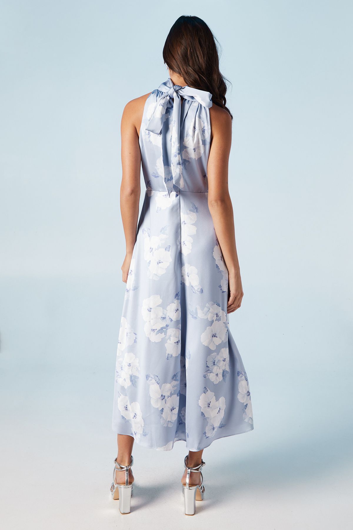 Oasis Lavender Posy Satin Halter Neck Midi Bridesmaid Dress Lavender image 3