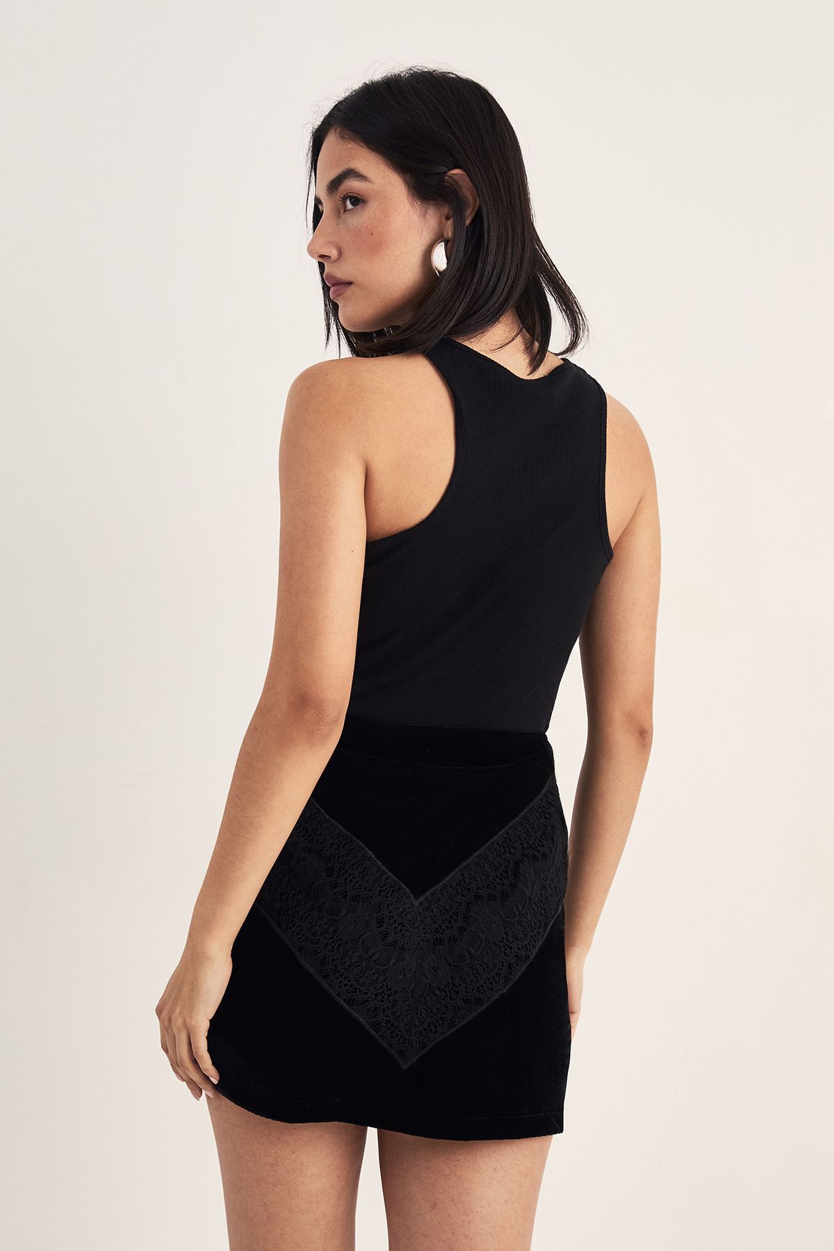 NastyGal Velvet Lace Insert Mini Skirt Black image 3