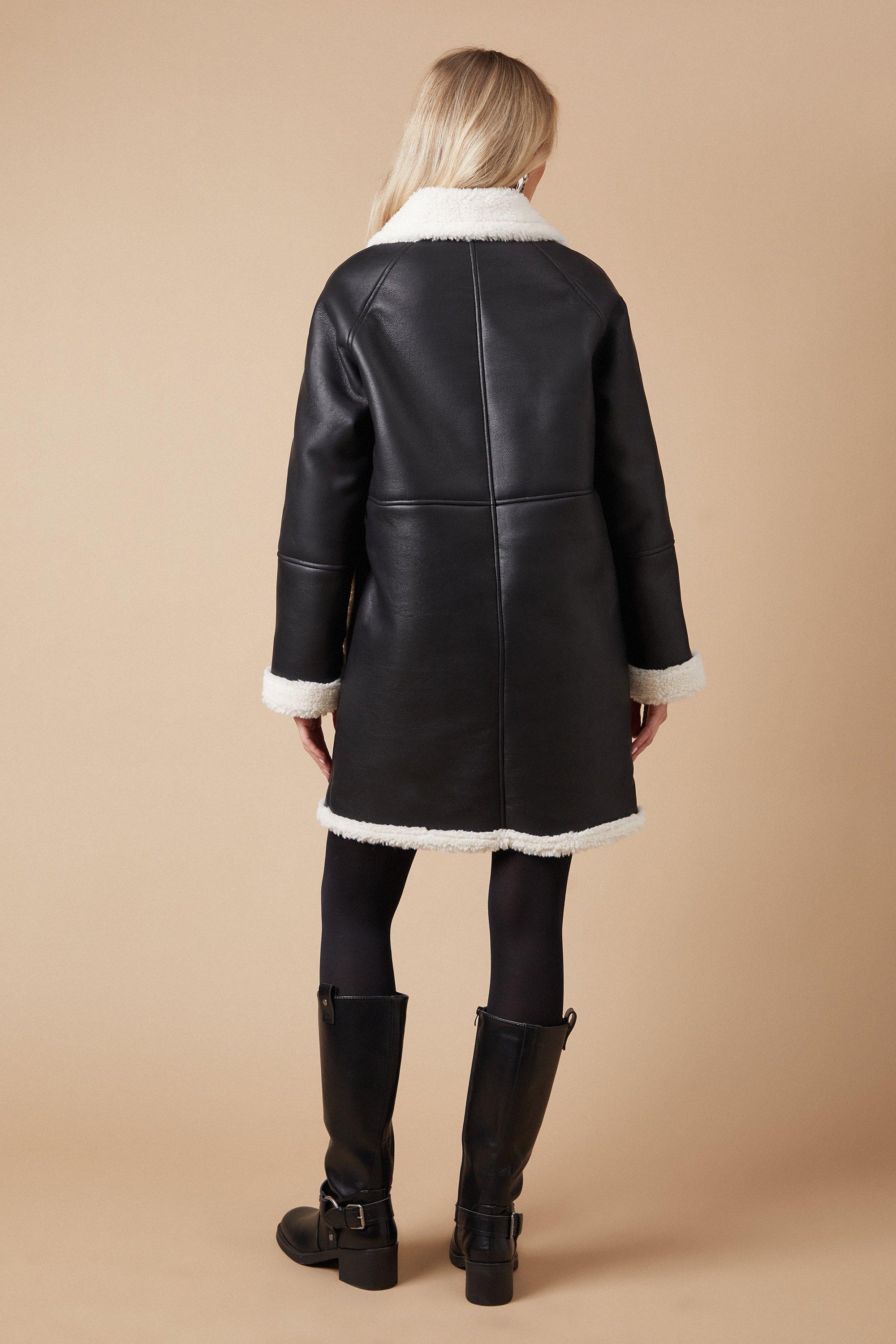 Oasis Pu Bonded Shearling Coat Black image 3