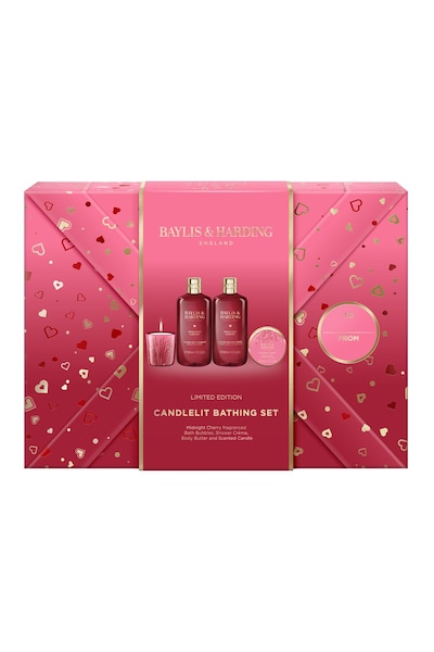 Baylis & Harding Midnight Cherry Gift Wrapped Candlelit Bathing Gift Set Multi