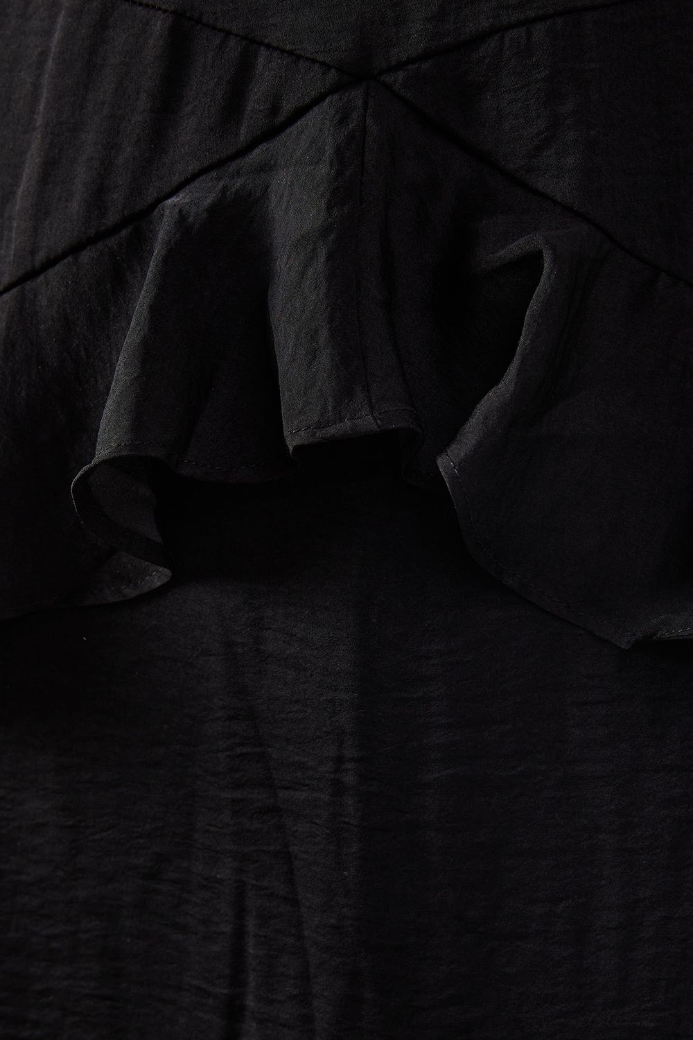 Warehouse Satin Tie Neck Ruffle Midi Dress Black image 5