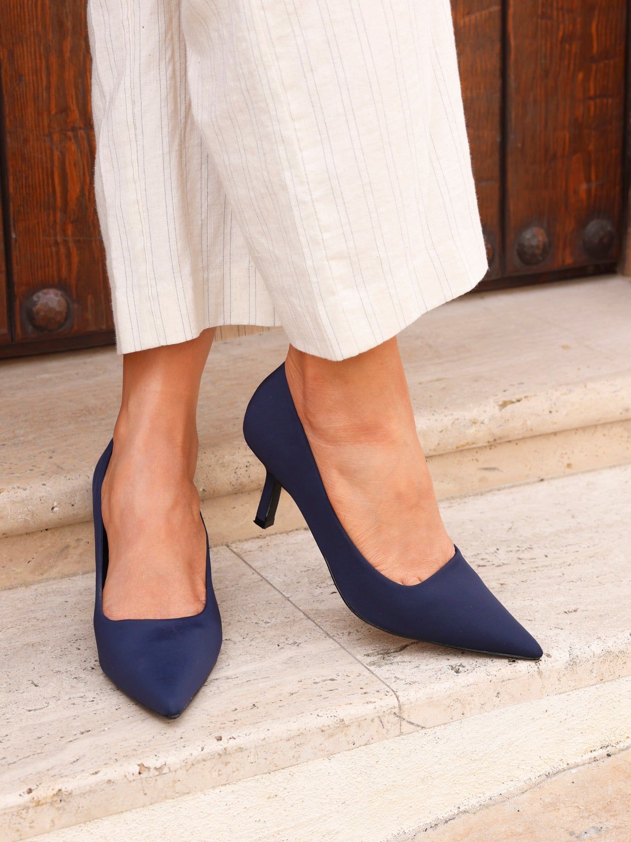 Linzi Kat Navy Scuba Leather Court Heels image 2