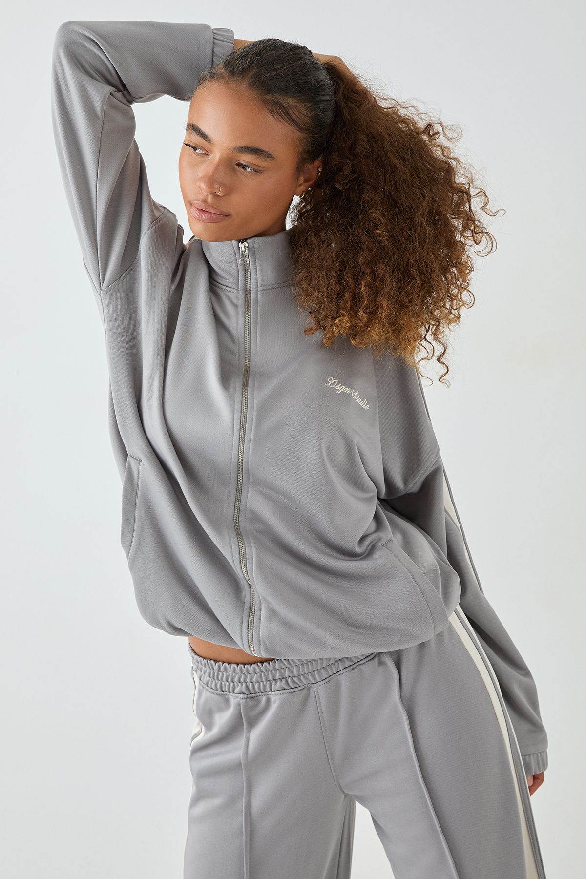 DSGN Studio DSGN Studio Tricot Side Stripe Zip Through Track Jacket Grey