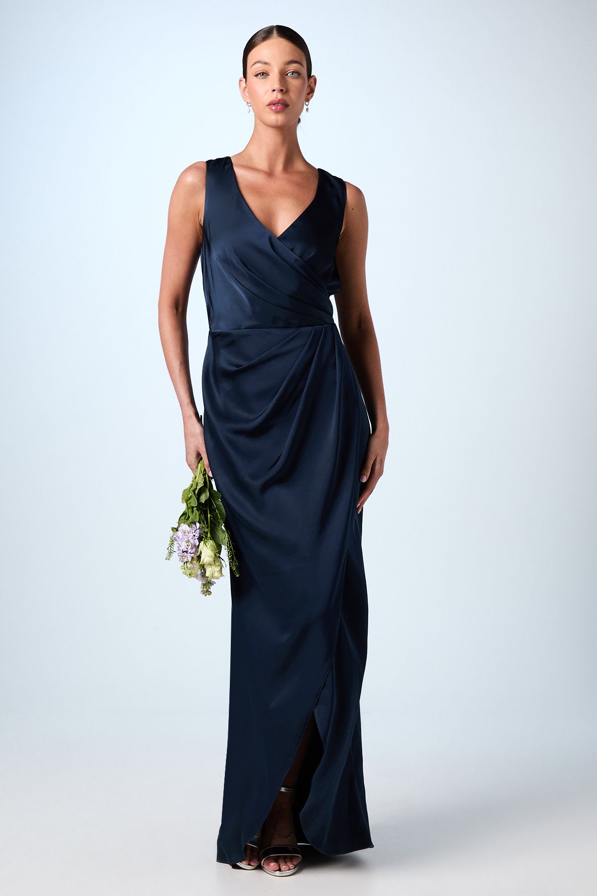 Coast Ruched Waist Detail Satin Bridesmaid Dress Navy