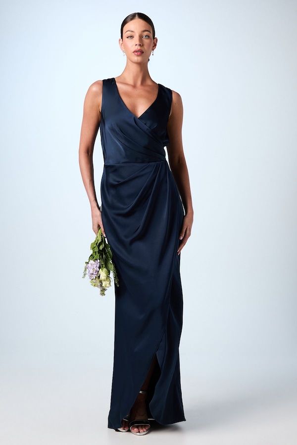 Coast Ruched Waist Detail Satin Bridesmaid Dress Navy