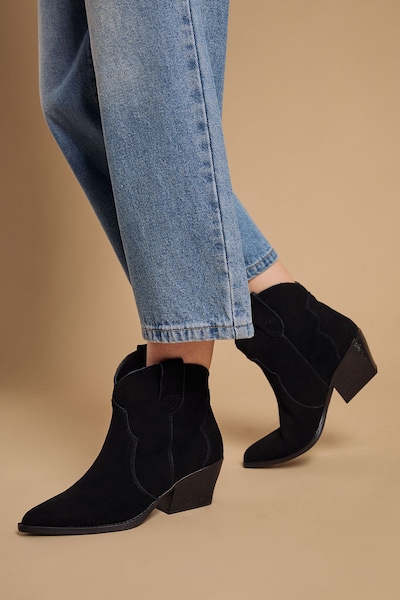 Oasis Amber Real Suede Western Ankle Boots Natural Black