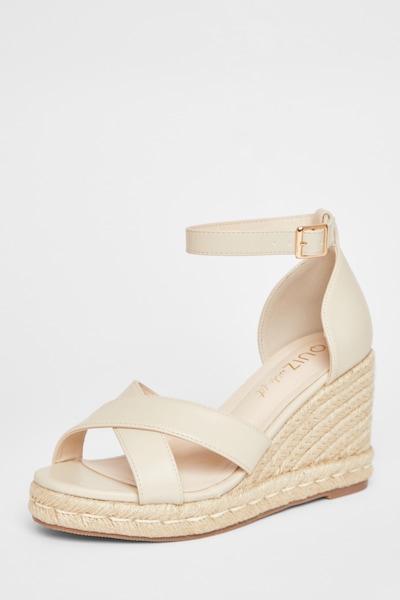 Quiz Nude Wide Fit Faux Leather Wedges