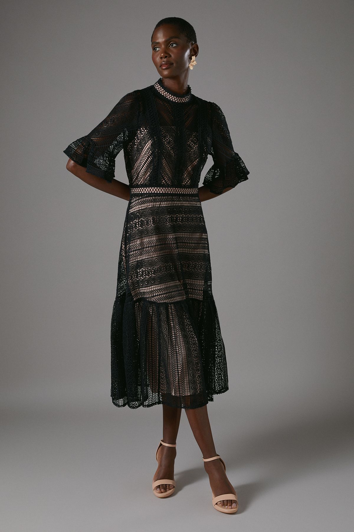 Coast Lace Tiered Midi Dress Black image 1