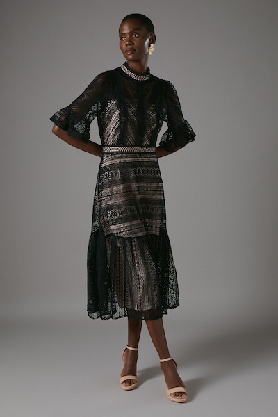 Coast Lace Tiered Midi Dress Black