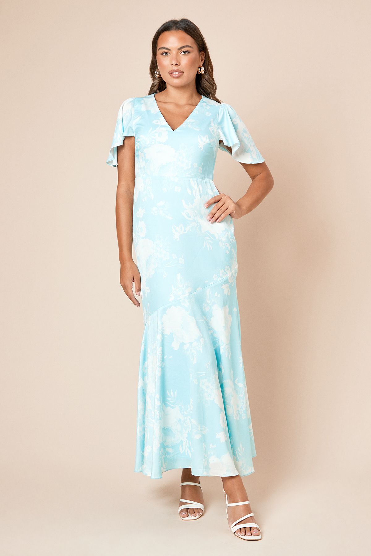 Dorothy Perkins DP Luxe Angel Sleeve V Neck Maxi Dress Blue image 1