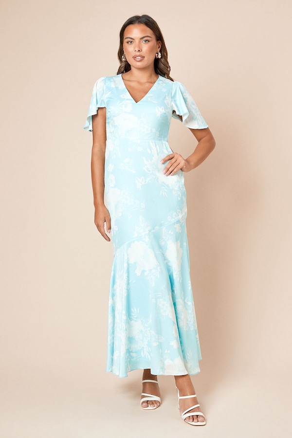 Dorothy Perkins DP Luxe Angel Sleeve V Neck Maxi Dress Blue