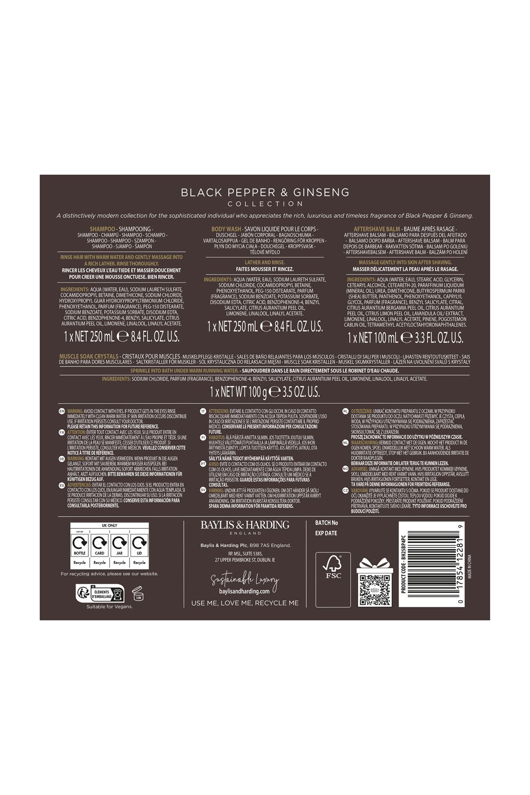 Baylis & Harding Black Pepper & Ginseng Men's Luxury Bath Kit Gift Set Multi image 8