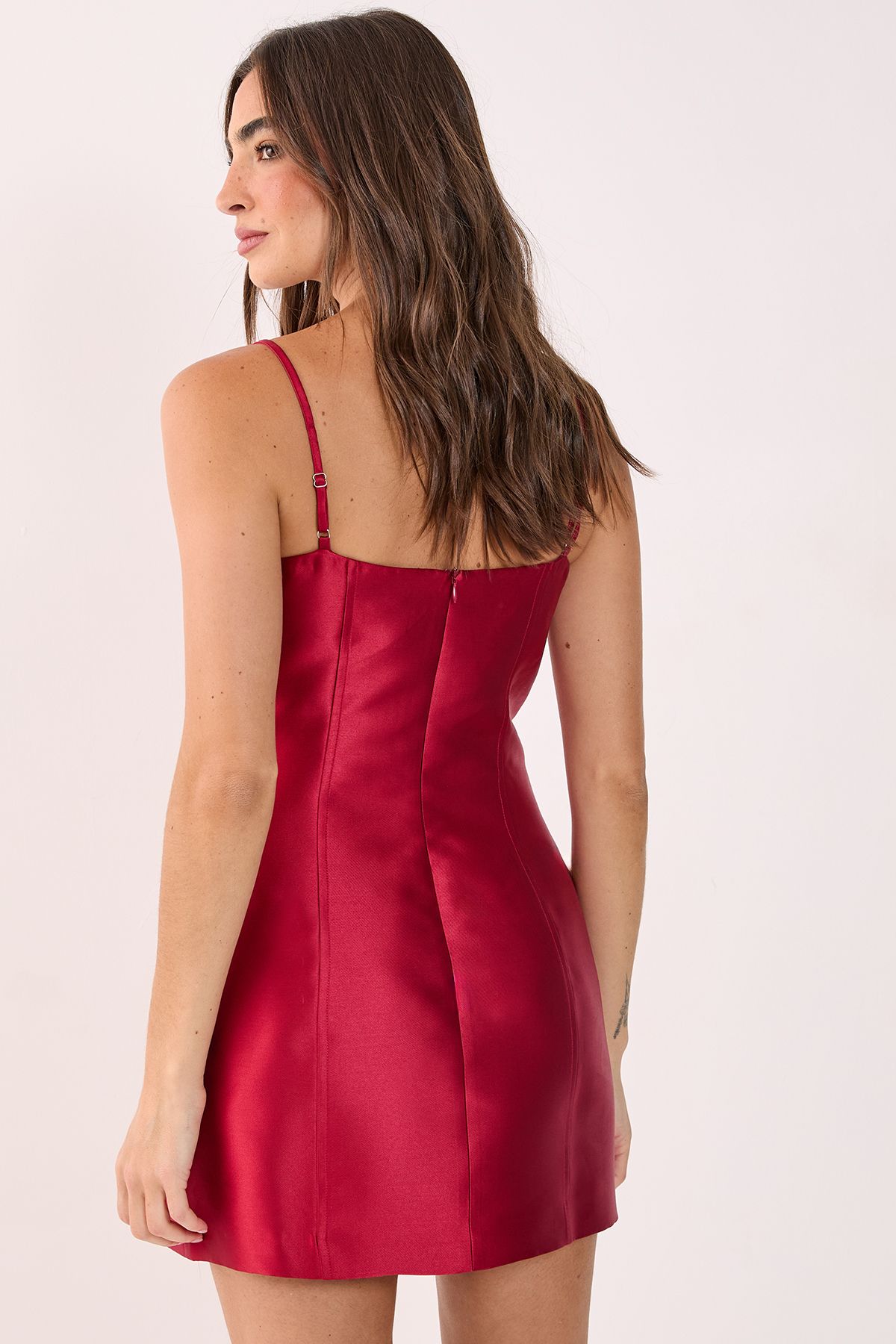 NastyGal Structured Satin Panelled Strappy Mini Dress Red image 4