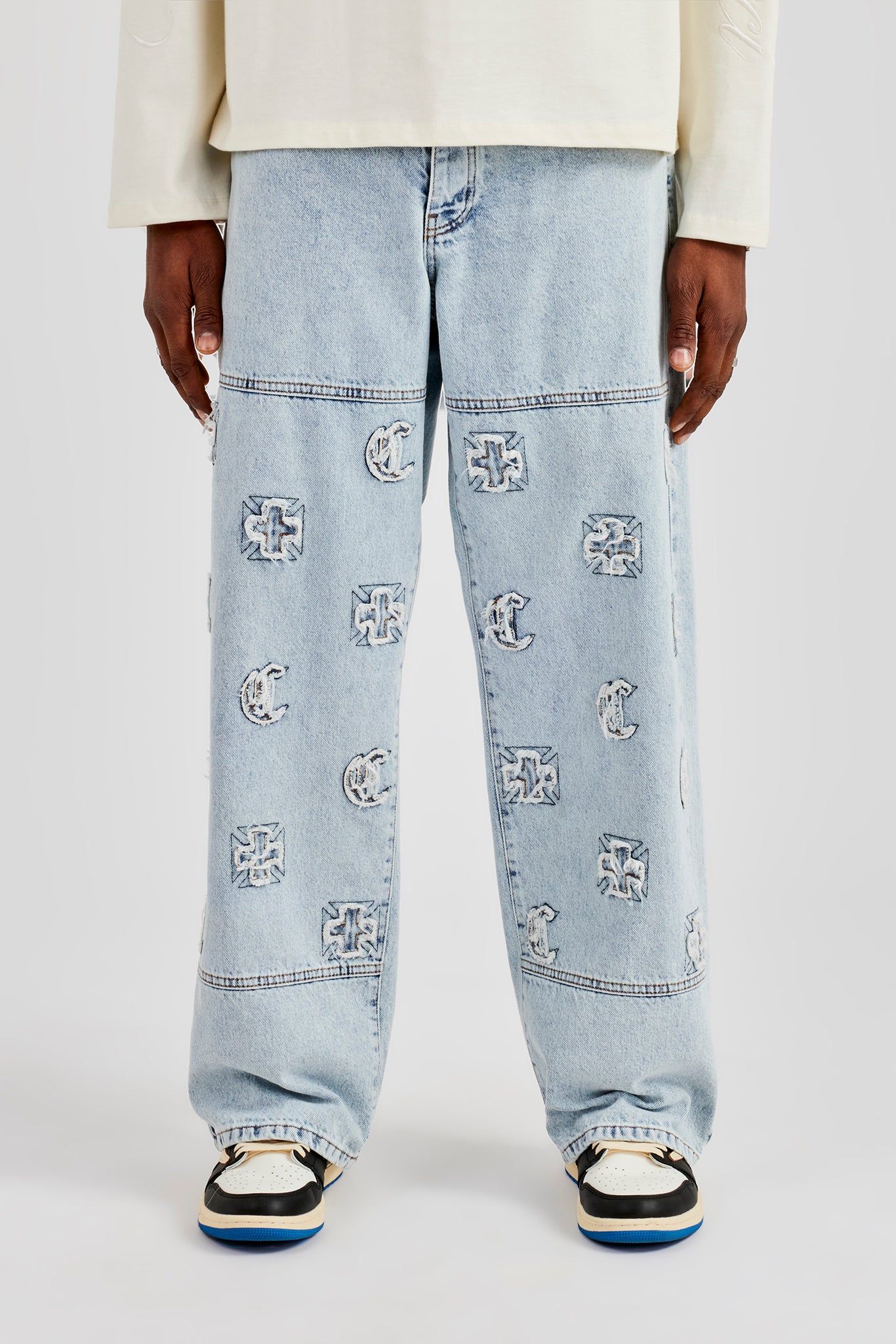 Cernucci Etched Motif Baggy Fit Jean - Light Blue image 2