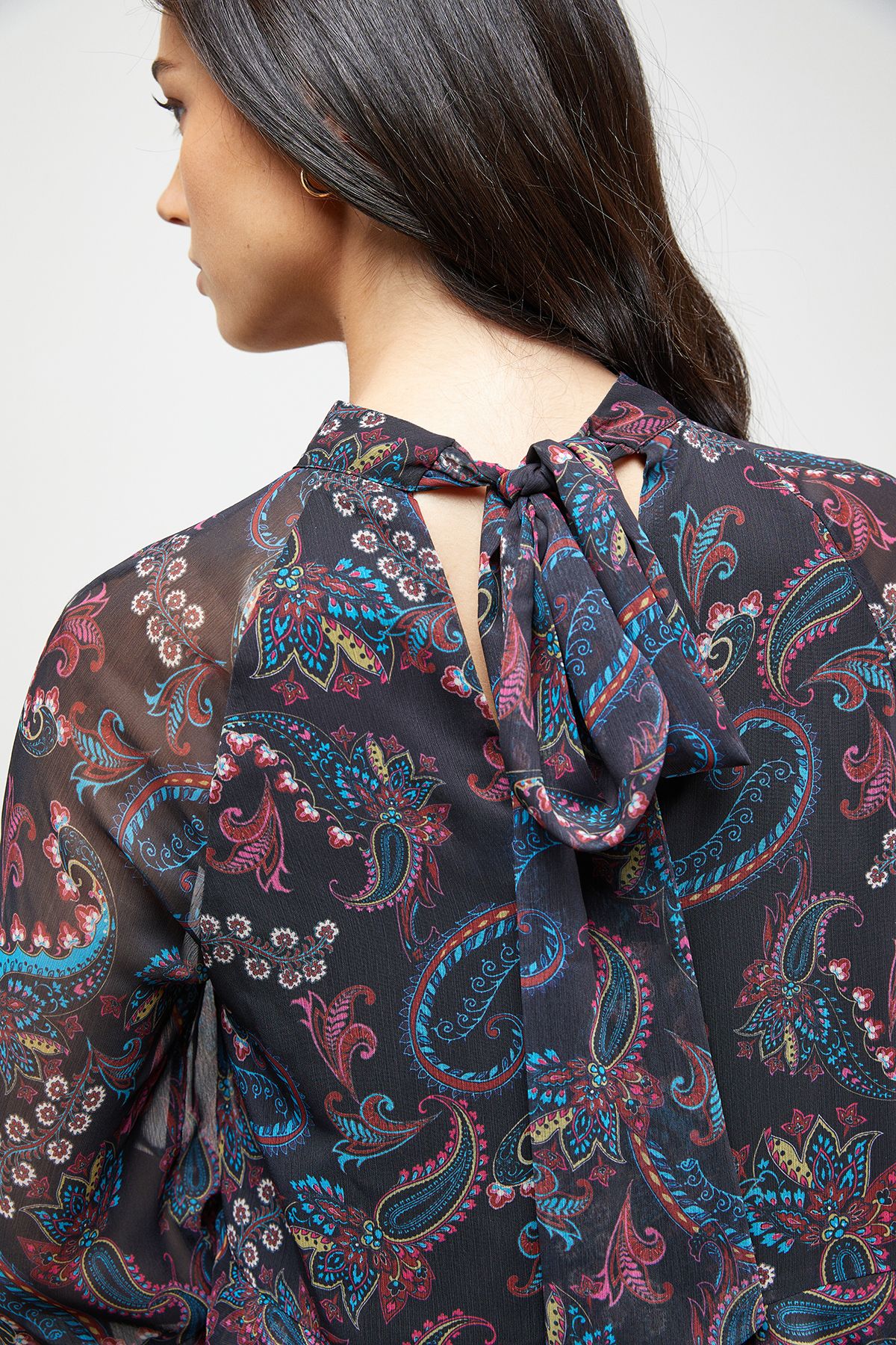 Oasis Layered Ruffle Sleeve Bow Back Mini Dress Multi image 2