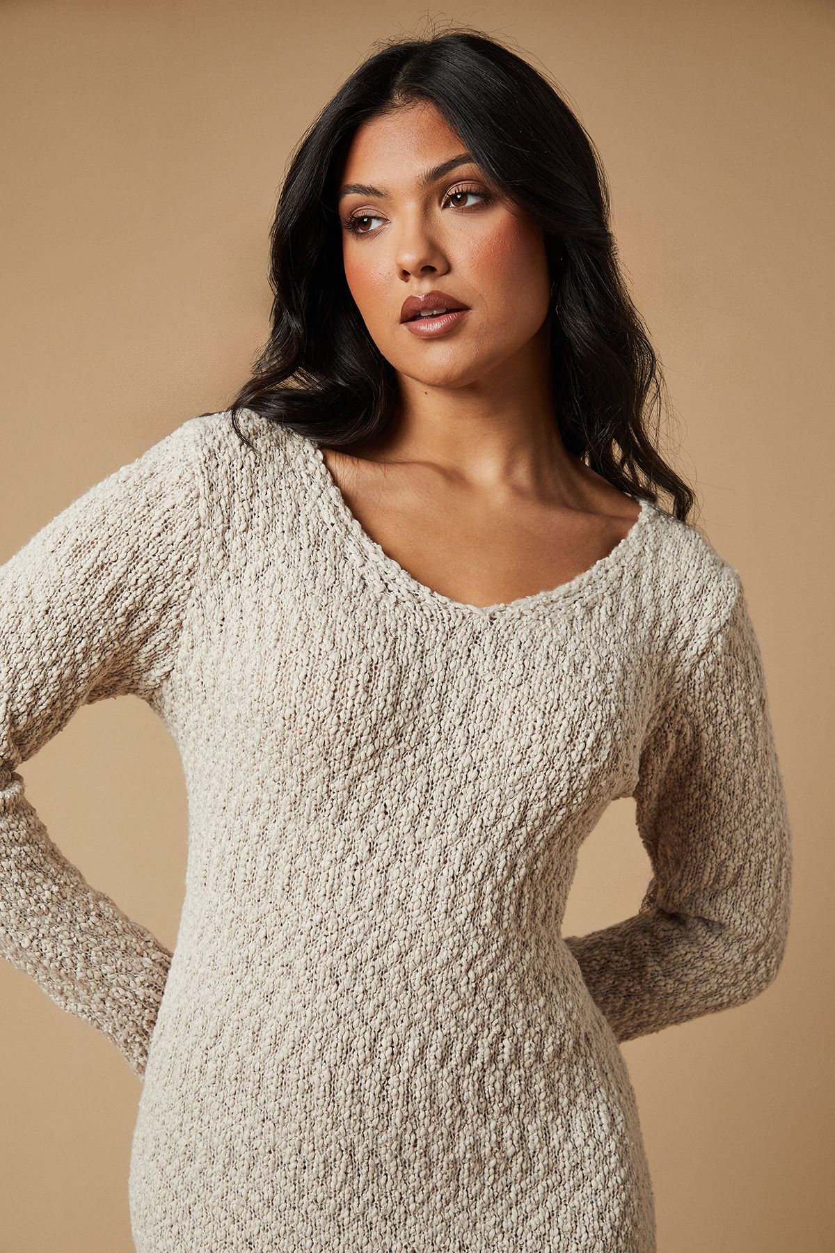 Oasis Boucle Cosy Knitted Midi Dress Ecru image 4