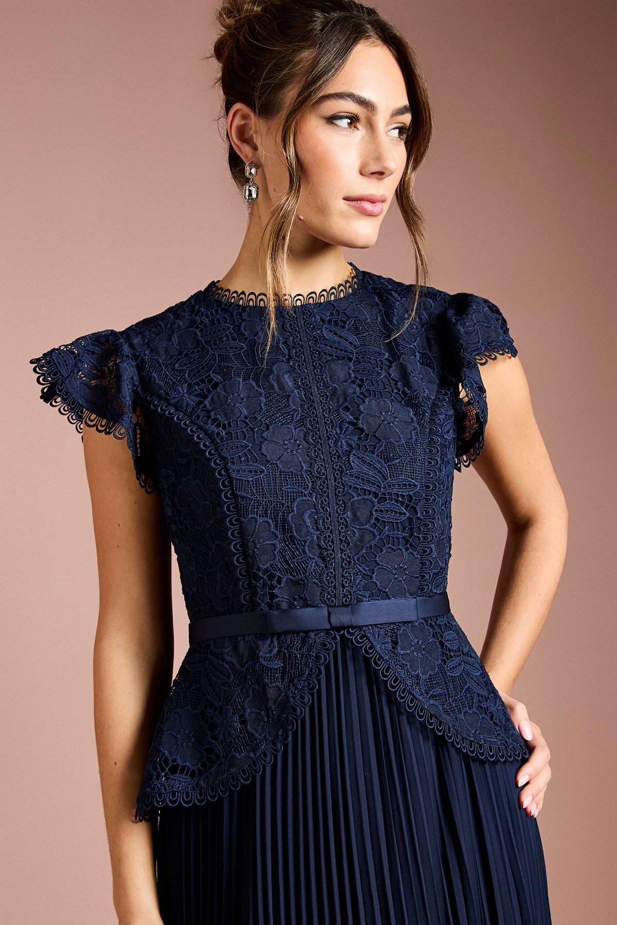 Coast Lace Bodice Peplum Midi Dress Navy image 2