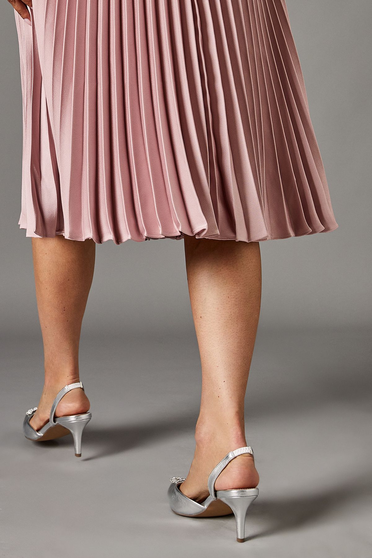 Coast Sammi Satin Diamante Bow Brooch Slingback Kitten Heel Court Shoes Silver image 4