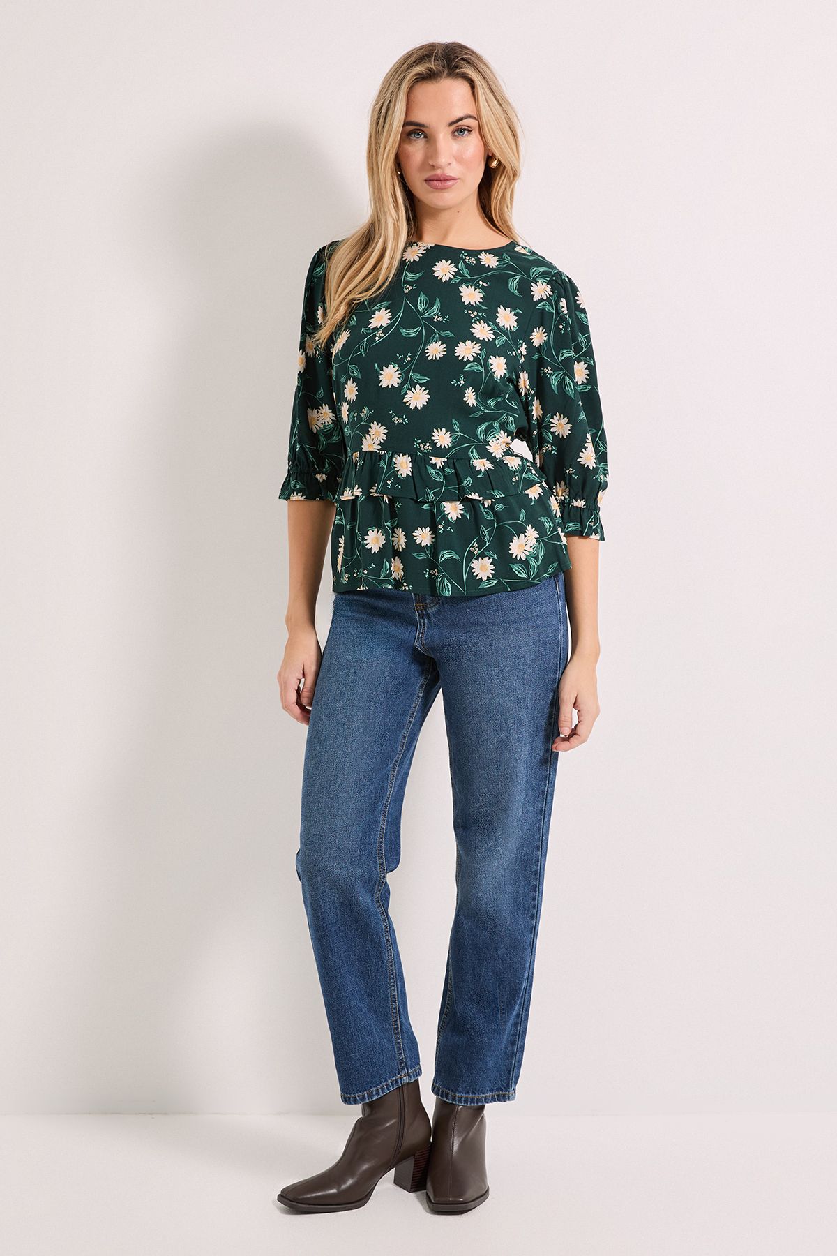 Dorothy Perkins Frill Peplum Hem Printed Blouse Black image 2