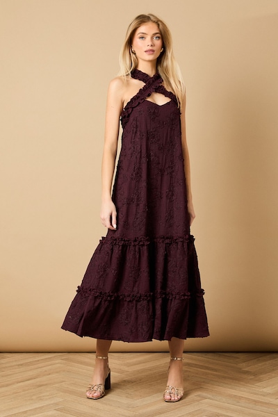 Oasis Petite Floral Ruffle Detail Tiered Maxi Dress Plum