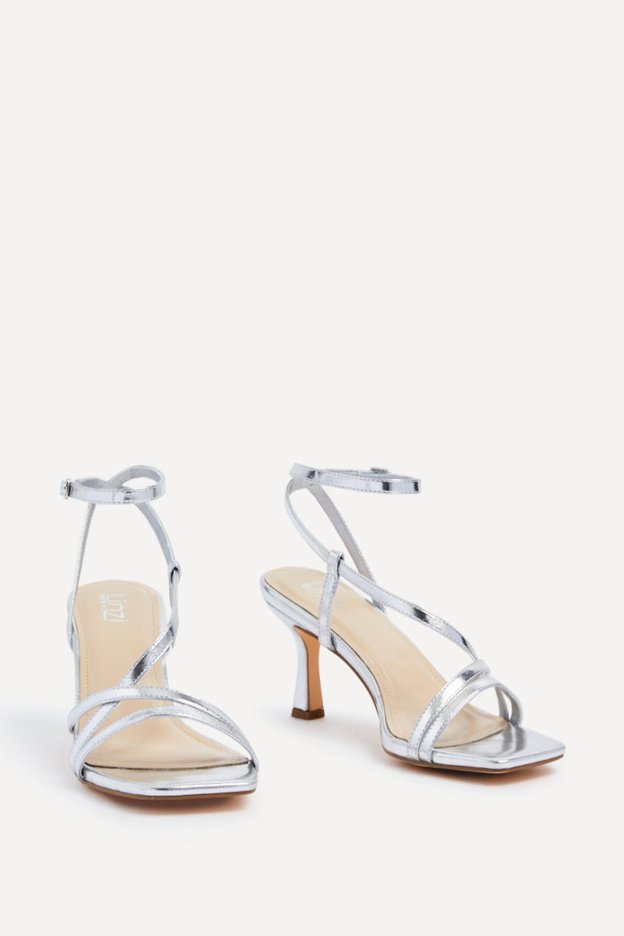 Linzi Cassie Wide Fit Silver Faux Leather Strappy Square Toe Heeled Sandal image 3