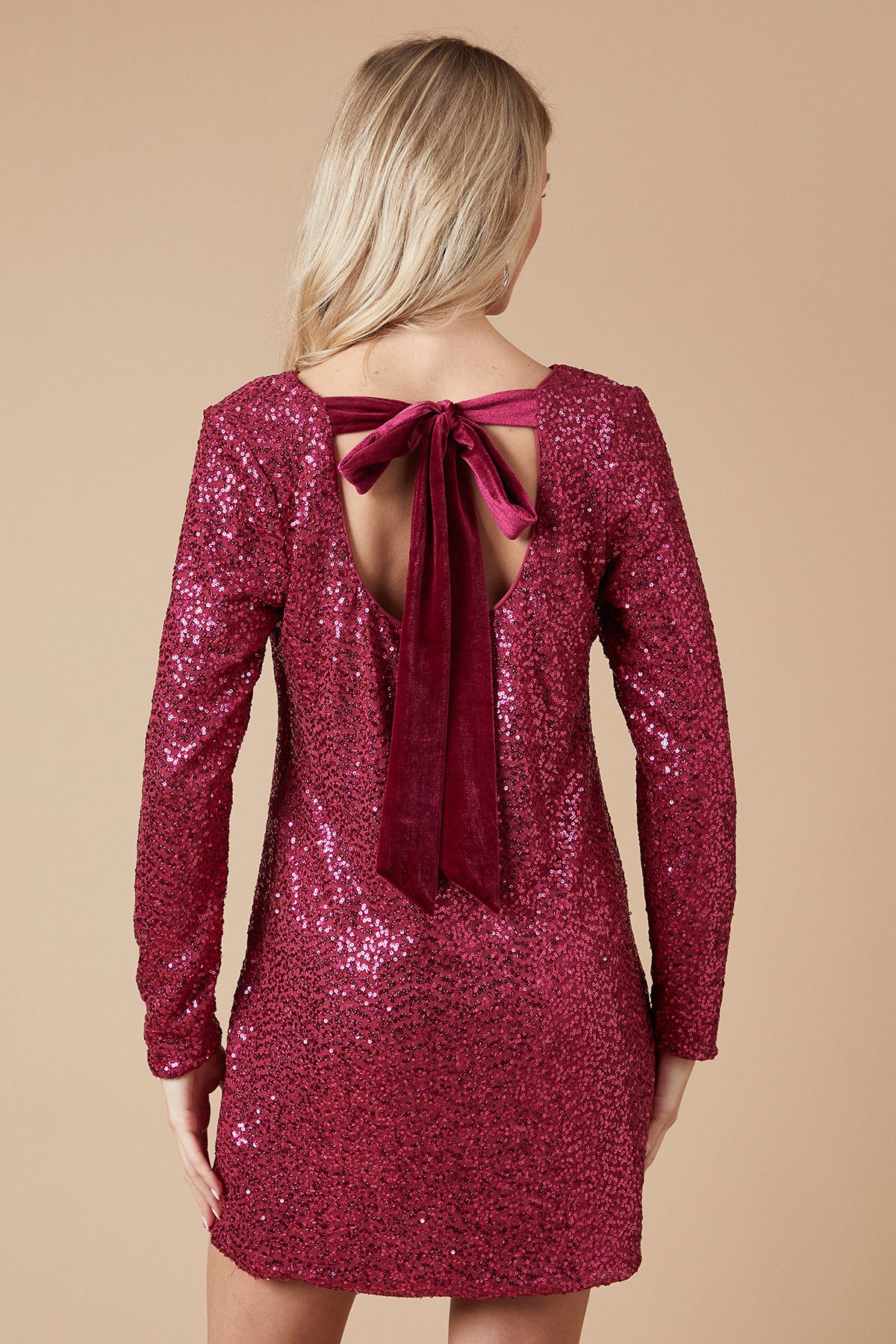 Oasis Sequin Bow Mini Dress Pink image 3