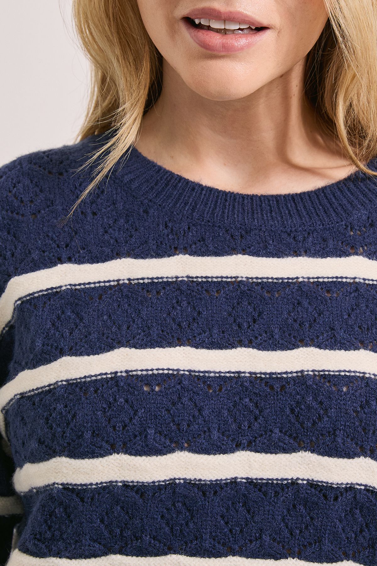 Dorothy Perkins Pointelle Stripe Jumper Navy image 5