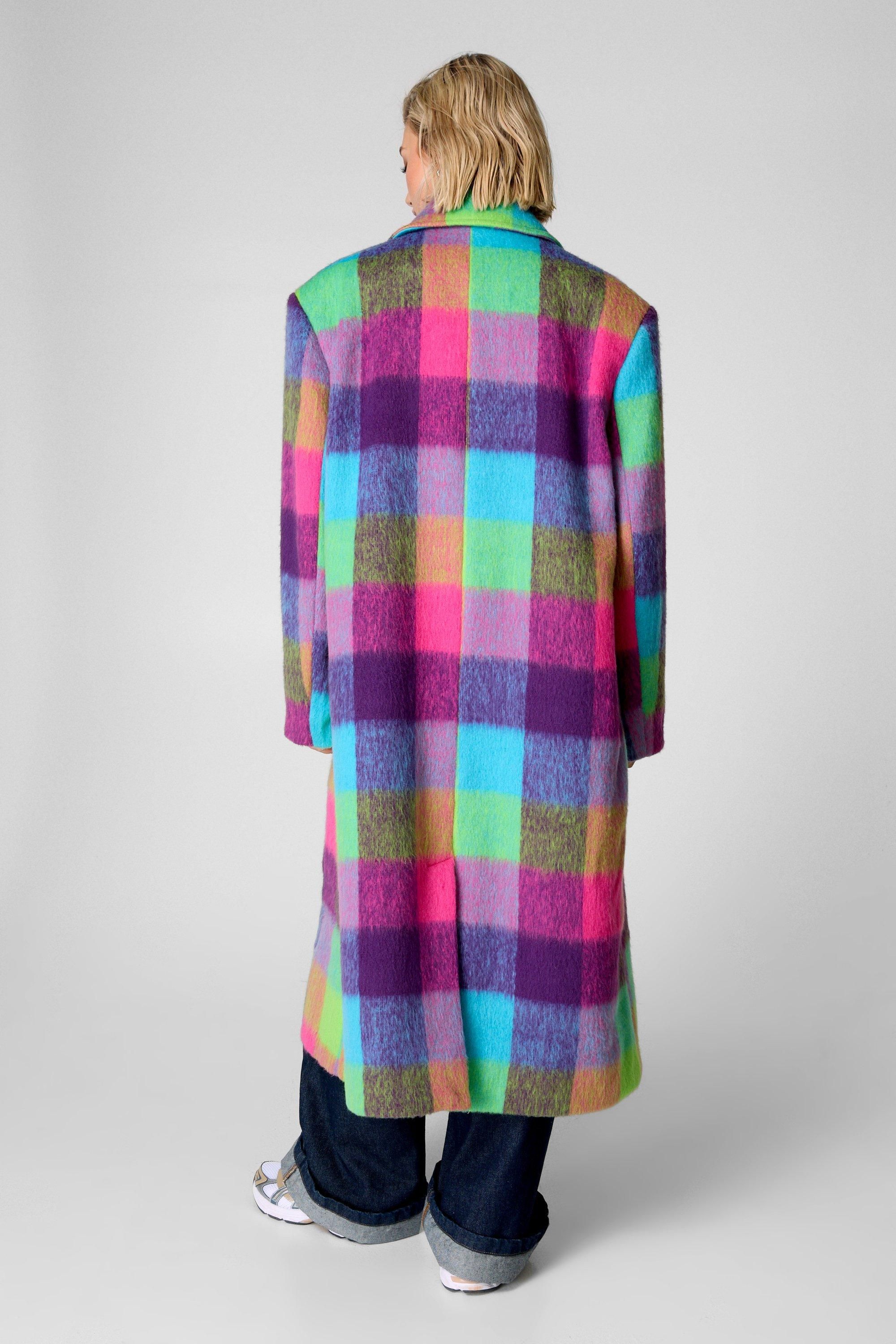 NastyGal Oversized Multi Check Single Breasted Tailored Coat Multi image 4