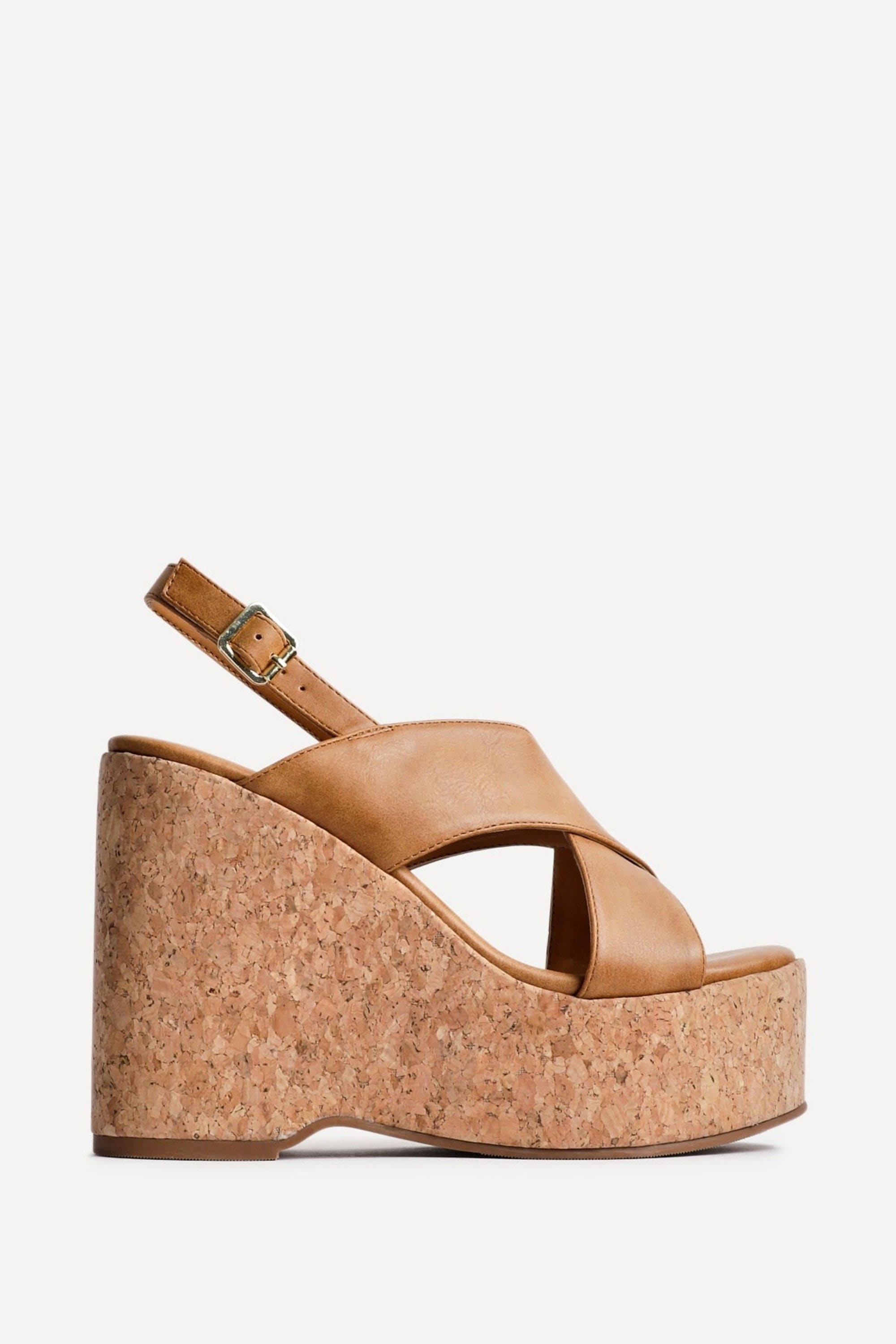 Linzi Santana Tan Faux Leather Crossover High Platform Cork Wedge image 1