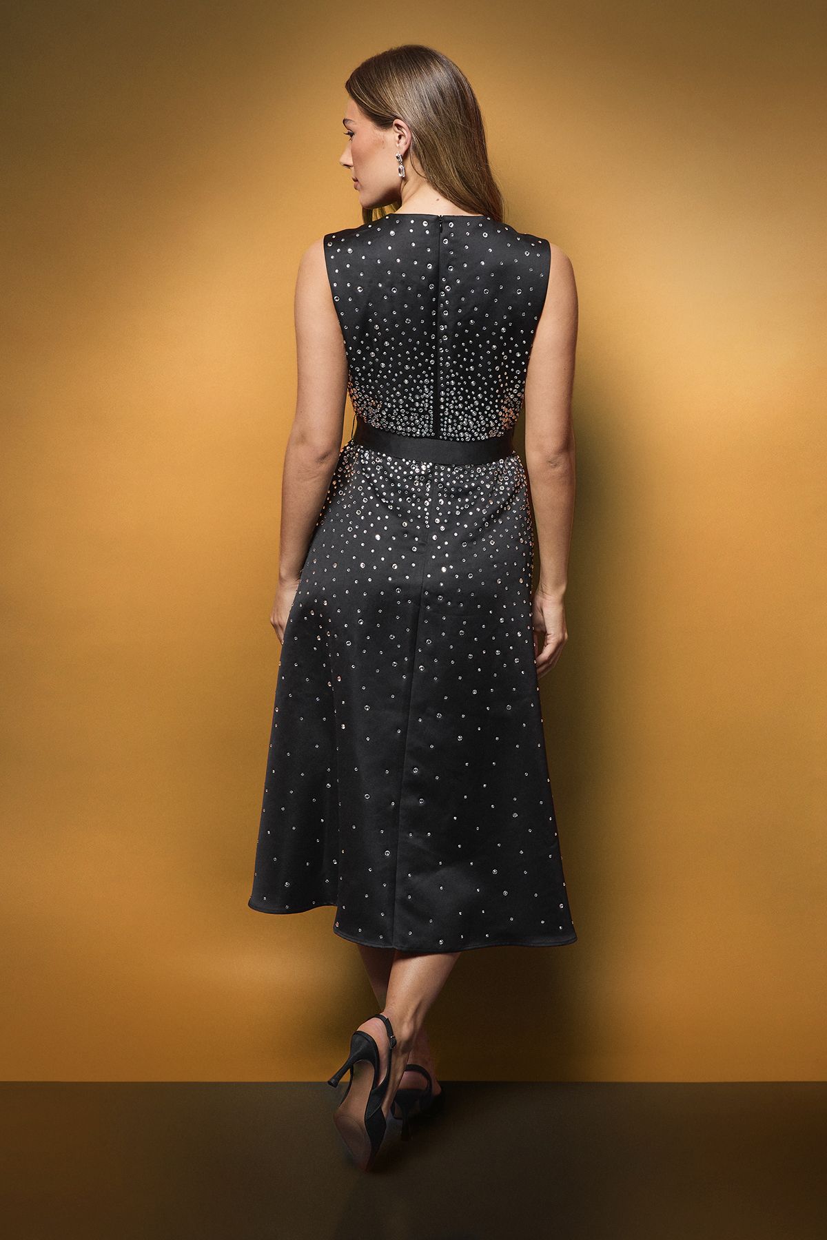 Coast Hotfix Diamante Full Skirted Midi Dress Black image 3