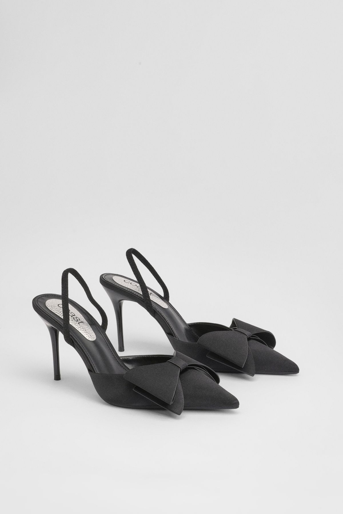 Coast Charlotte Satin Bow Detail Slingback Heeled Court Shoes Black