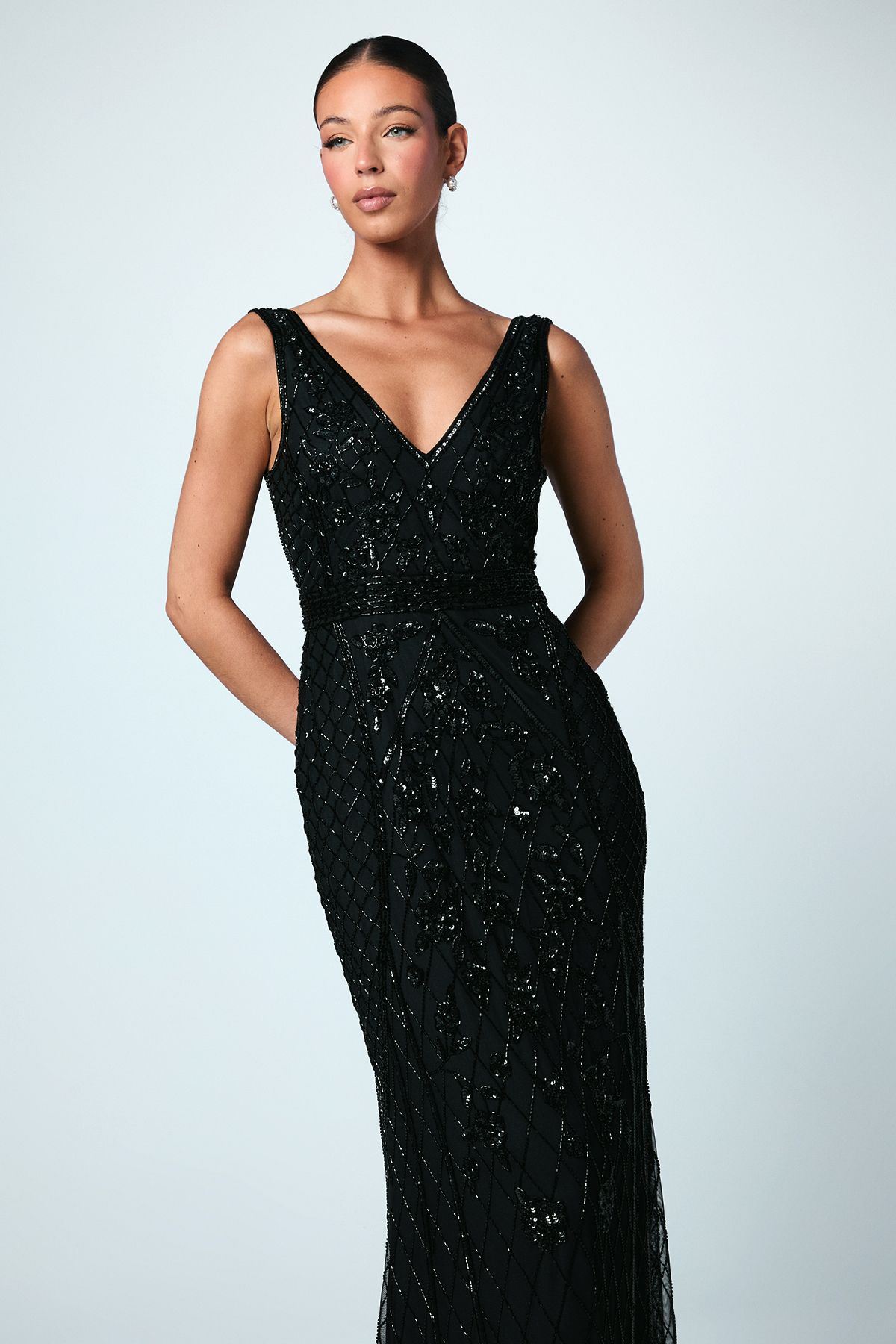 Coast Plunge Floral Embellished Bridesmaid Dress Black image 2