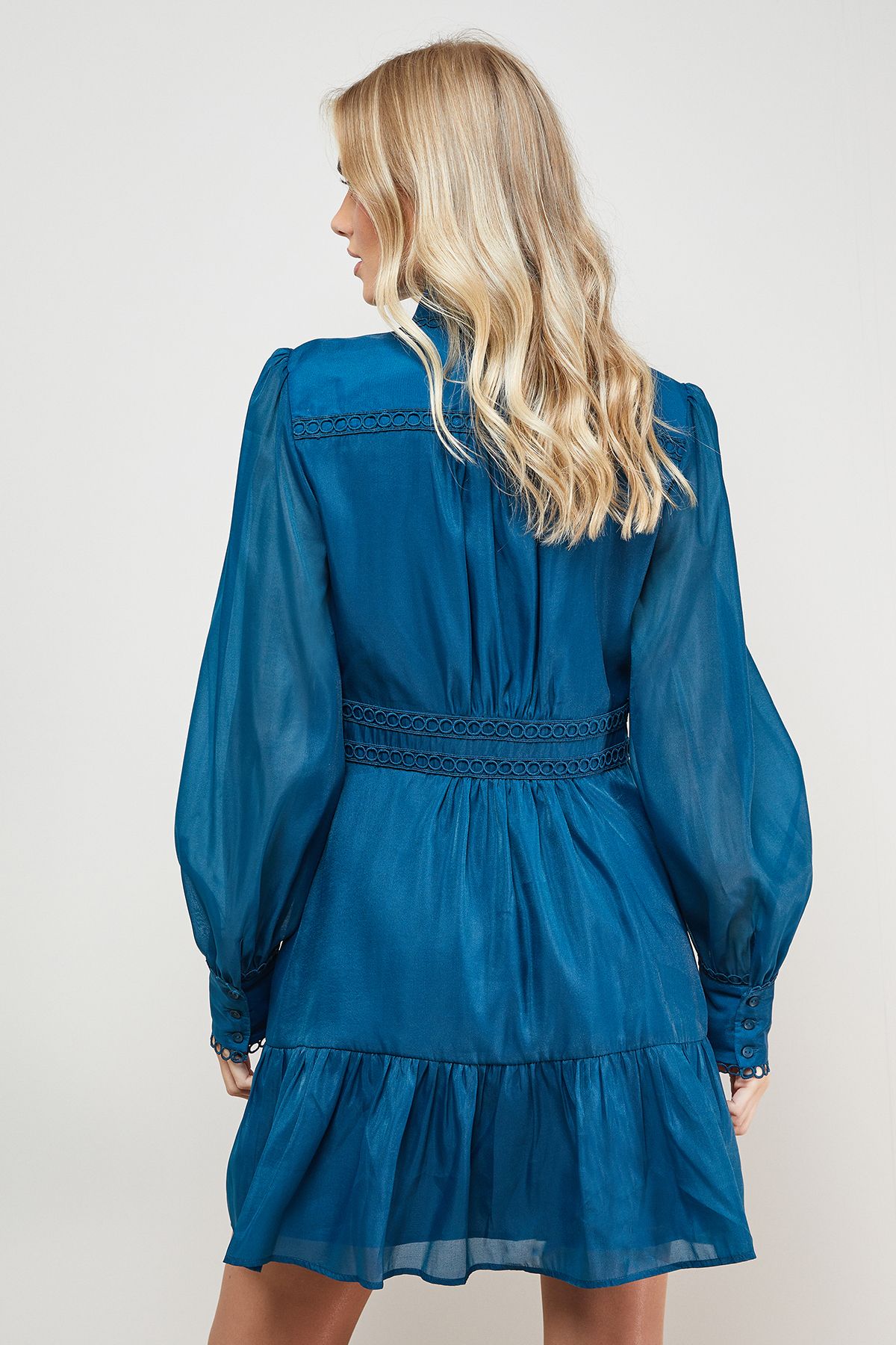 Oasis Organza Lace Trim Shirt Mini Dress Teal image 5