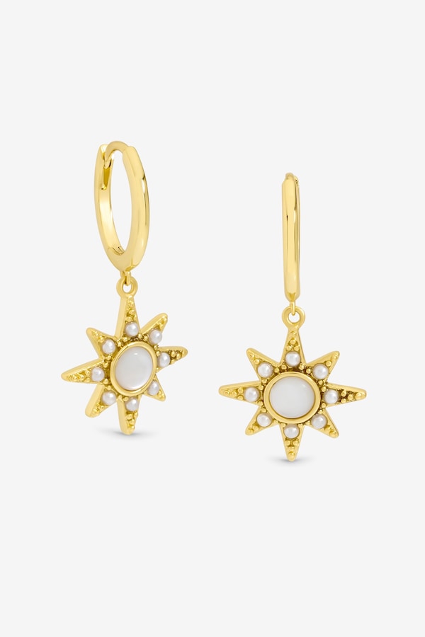 Inicio 14K Gold Plated and Mother of Pearl Star Earrings - Gift Pouch