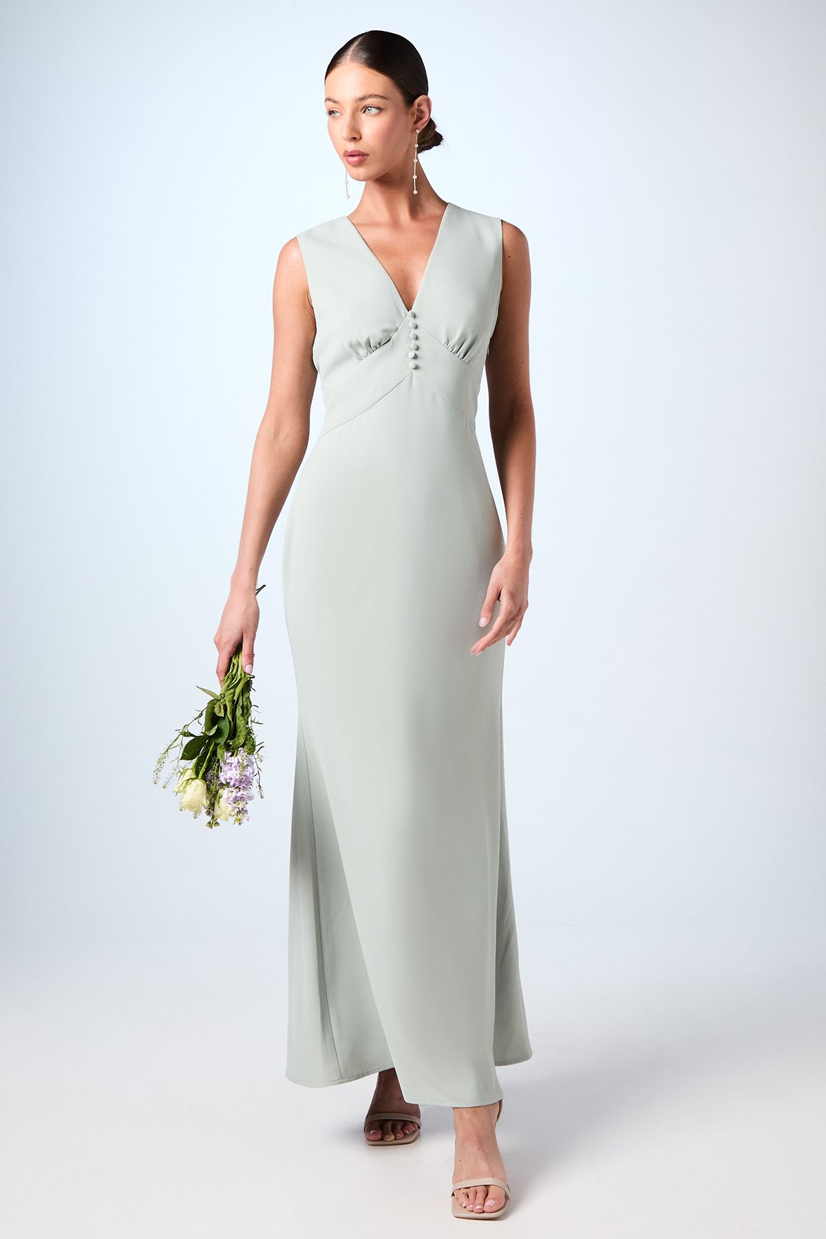 Coast V Neck Empire Seam Crepe Bridesmaid Dress Sage image 1