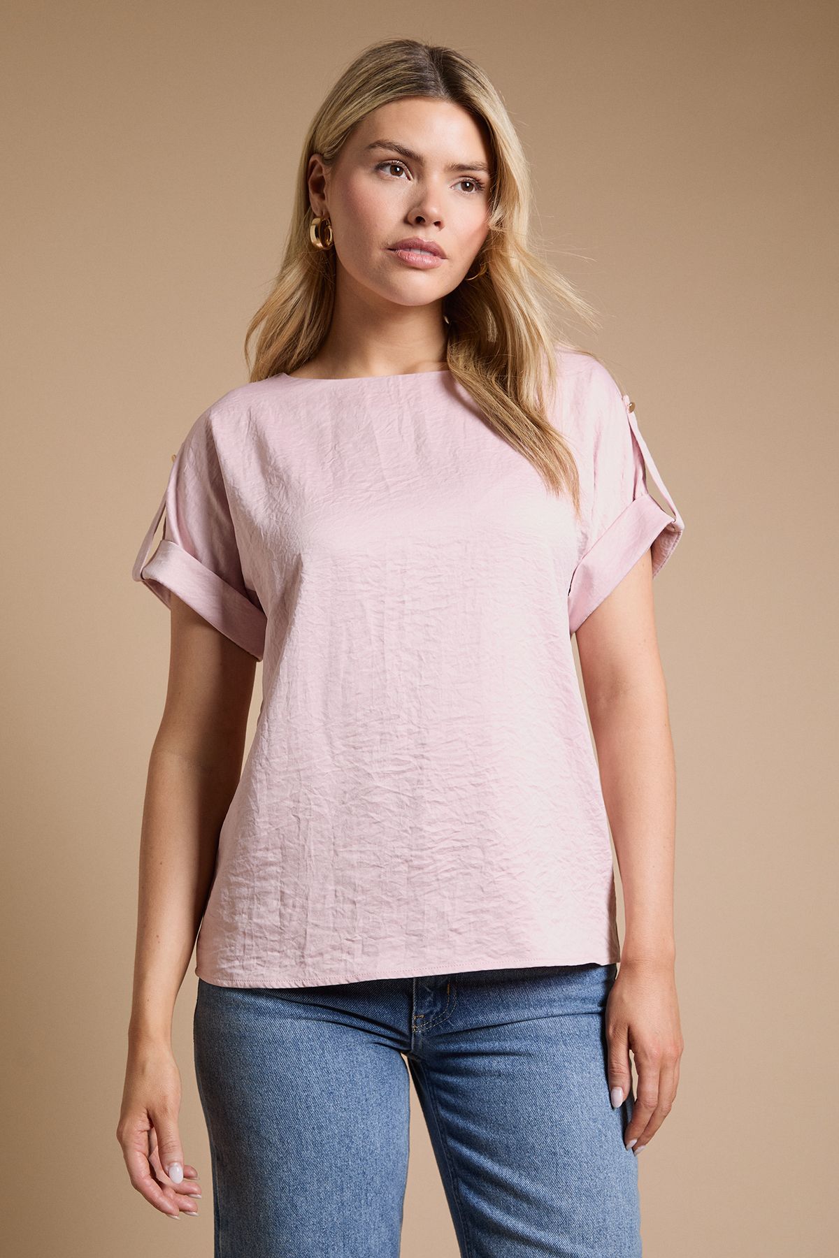 Dorothy Perkins Satin Roll Sleeve Blouse Blush