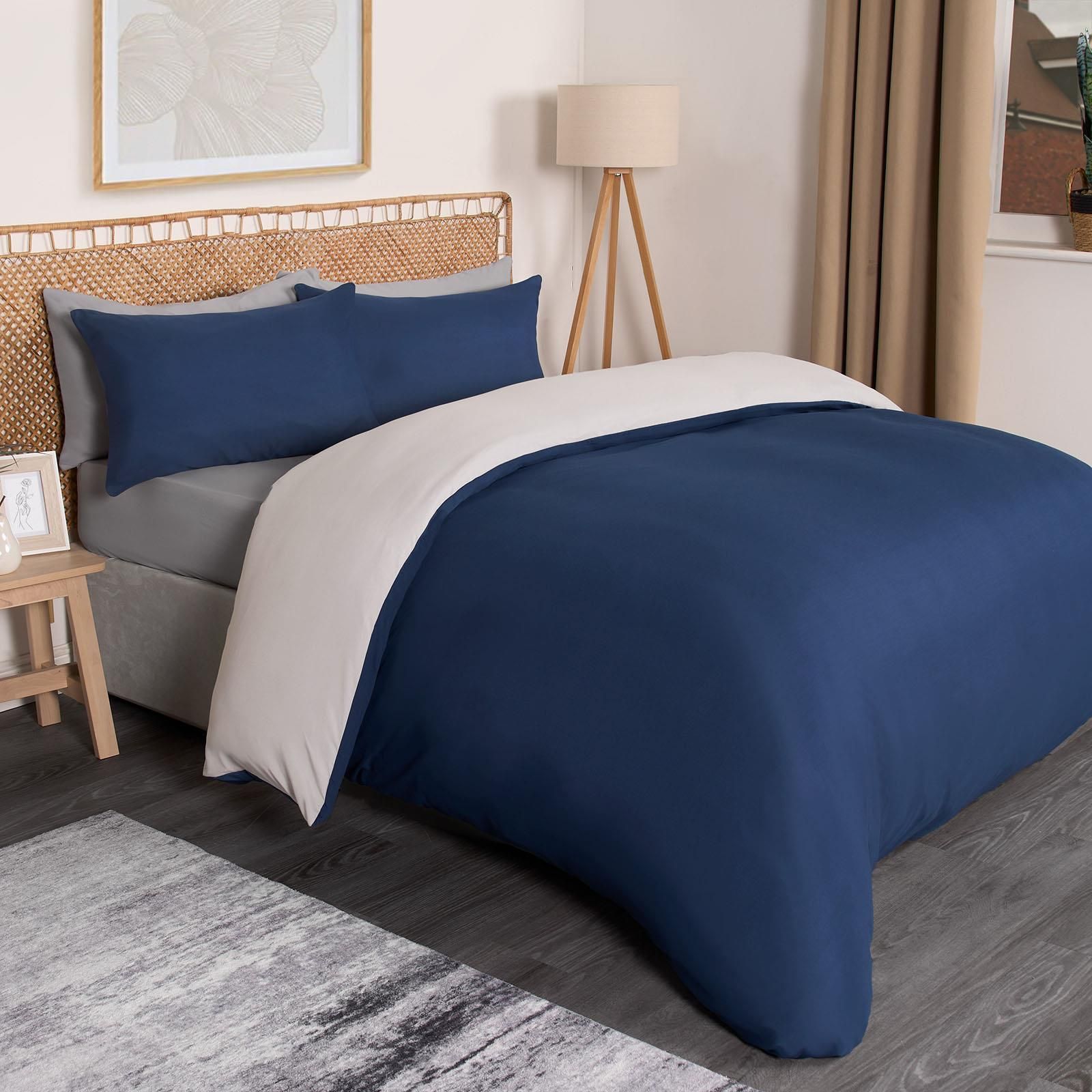 OHS Plain Reversible Duvet Cover With Pillowcase Set image 3