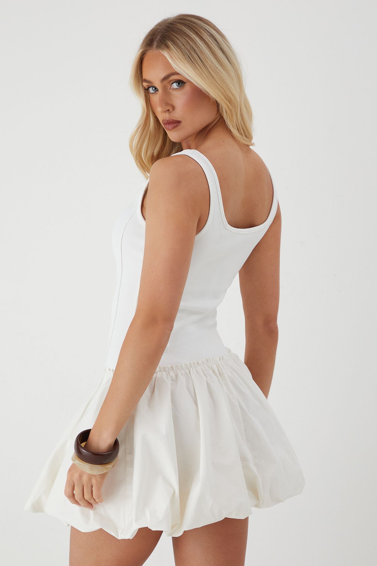 MissPap Square Neck Puffball Mini Dress White image 3