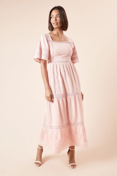 Dorothy Perkins Embroidered Front Angel Sleeve Midi Dress Pink