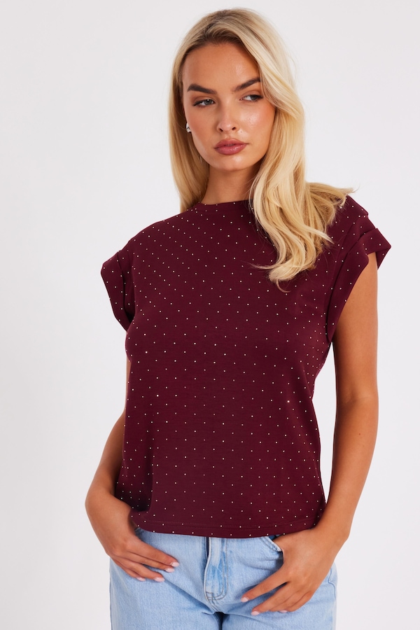 Quiz Burgundy Stud Detail Top