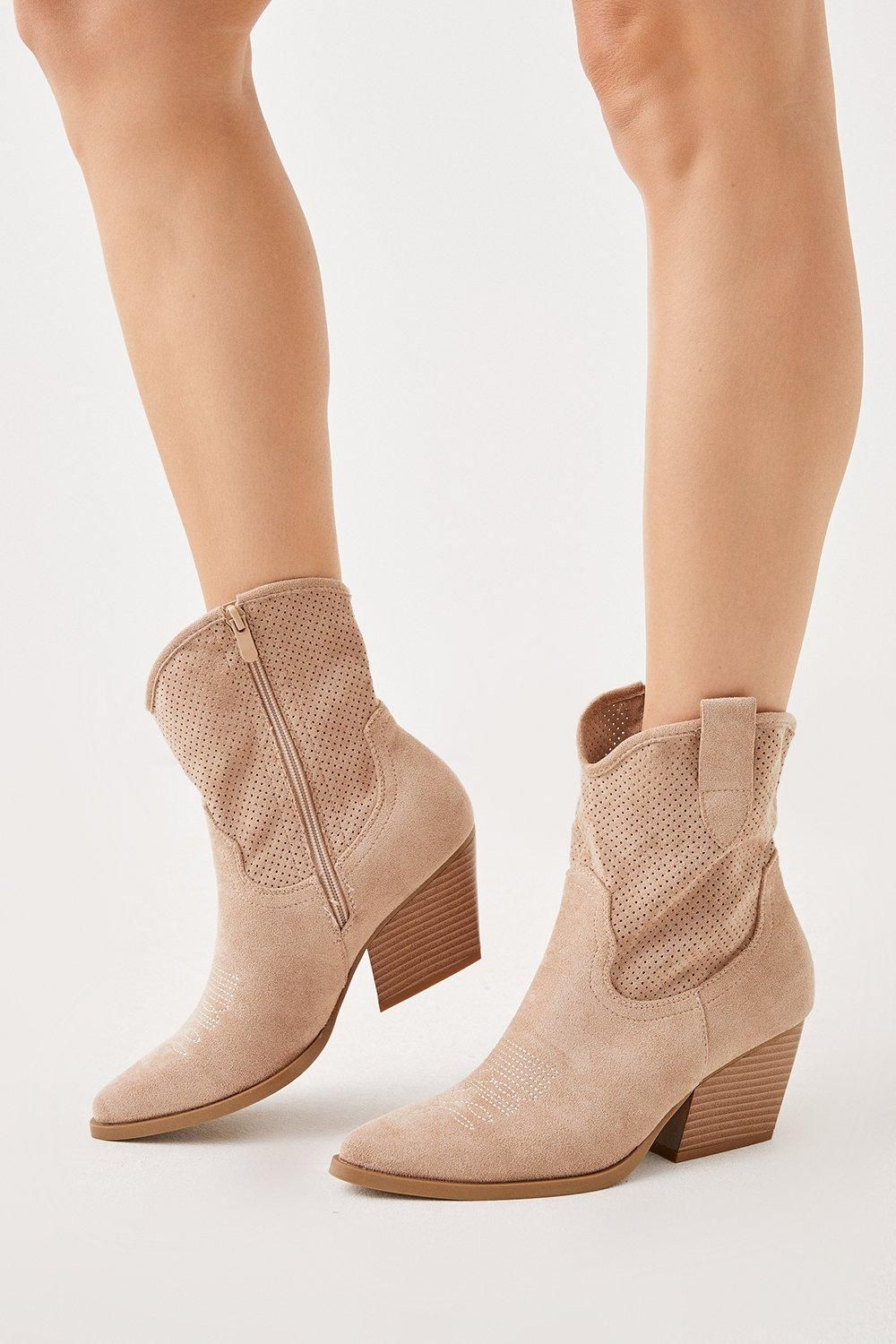 Oasis Detailed Western Boots Taupe