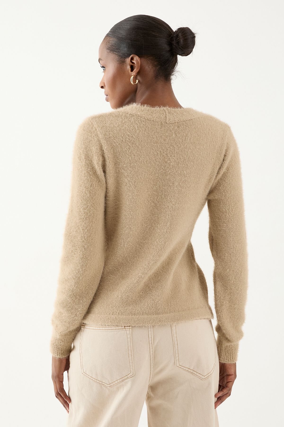 MissPap Eyelash Knit Asymmetric Cardigan Taupe image 4